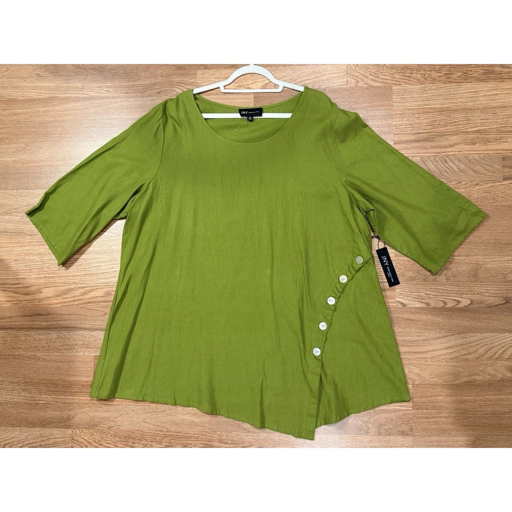 NWT Linen blend‎ JNY Jones NY Green 3/4 Sleeves Tunic Size 2X Lagenlook Artsy